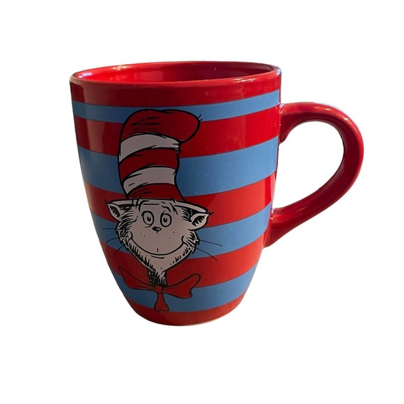 Dr. Seuss Cat In The Hat Mug 12oz Red/Blue Stripes &Metal Cat In The Hat Stirrer - Picture 5 of 13